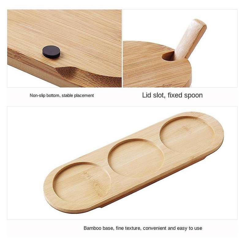 3 Pcs Seasoning Bottle Glass Sugar Salt Storage Jar with Wooden Spoon
