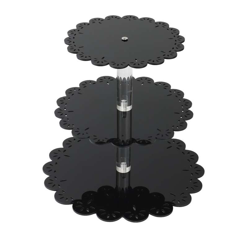 3 Tier Black Cup Acrylic Cupcake Stand Supplies Display Tower Decor
