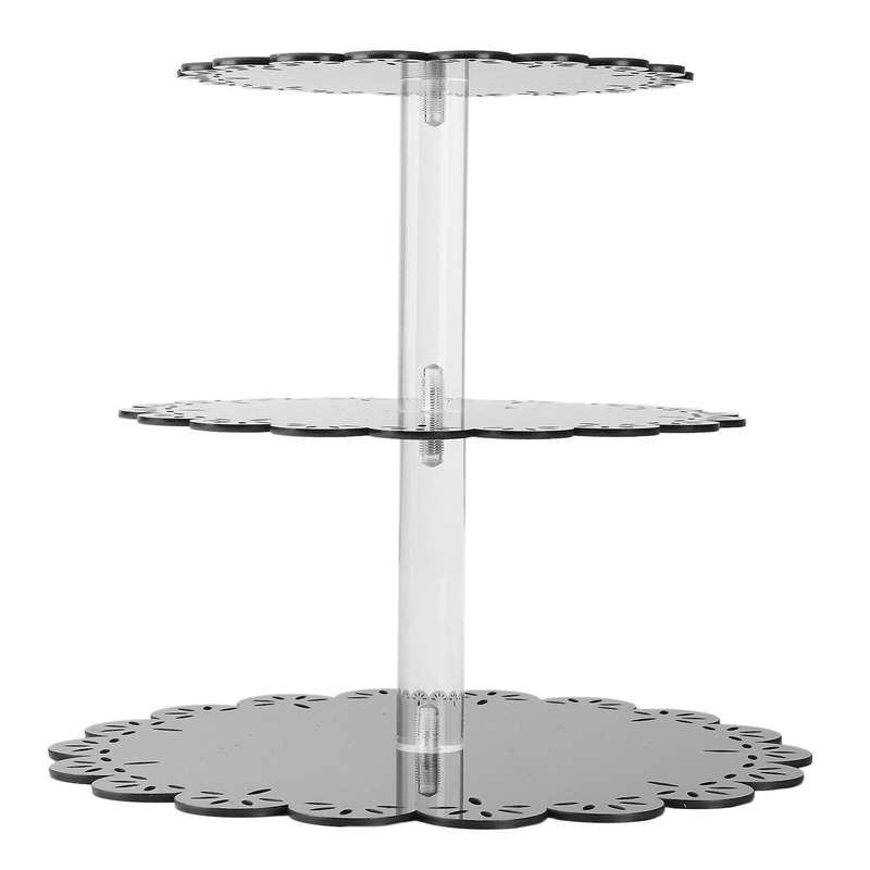3 Tier Black Cup Acrylic Cupcake Stand Supplies Display Tower Decor