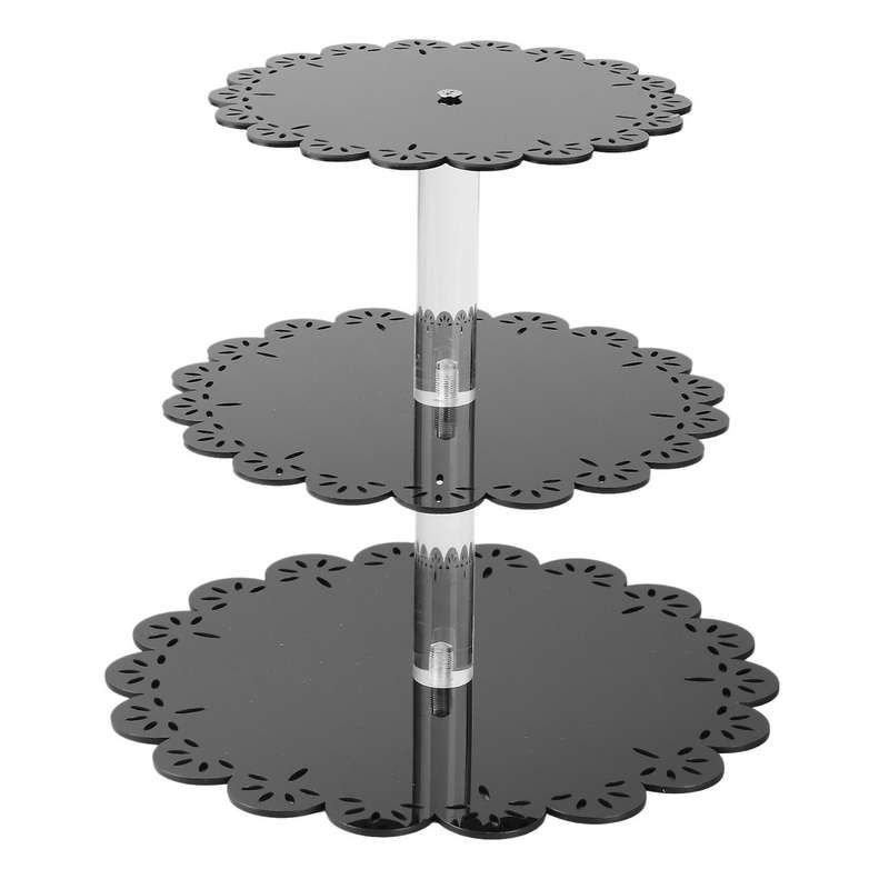 3 Tier Black Cup Acrylic Cupcake Stand Supplies Display Tower Decor