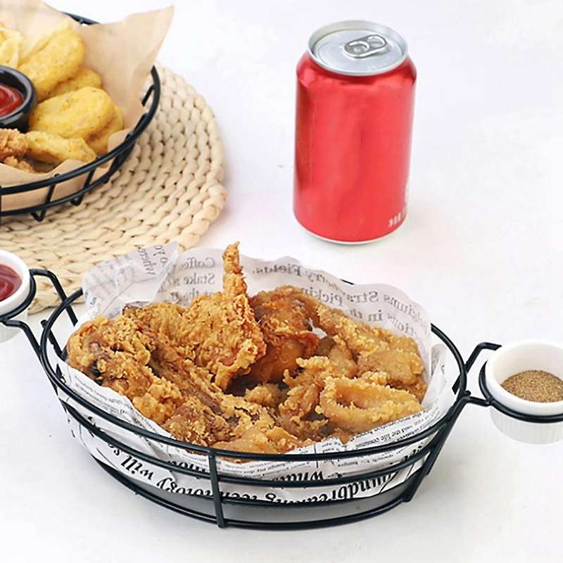2x Oval Black Food Basket for Chip Fries & Burger Serving Basket