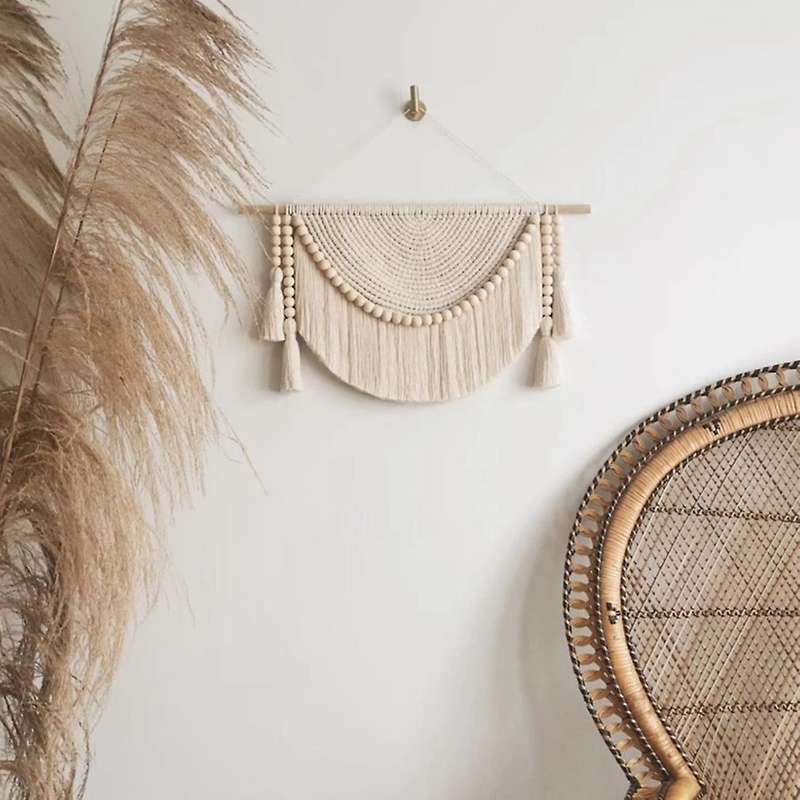 Macrame Wall Tapestry with Wood Beads and Tassels Home Decoration