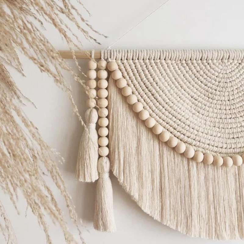 Macrame Wall Tapestry with Wood Beads and Tassels Home Decoration