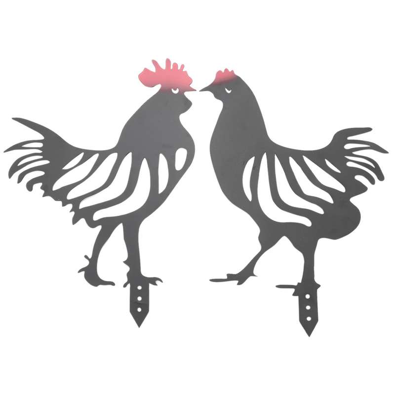 2pcs Chicken Yard Art Outdoor Garden Backyard Lawn Stakes Metal-black