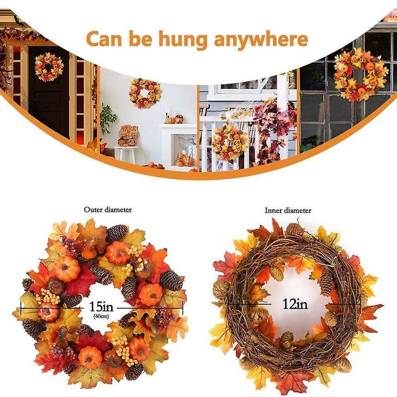 Christmas Pumpkin Wreath for Front Door, Harvest Door Wreath