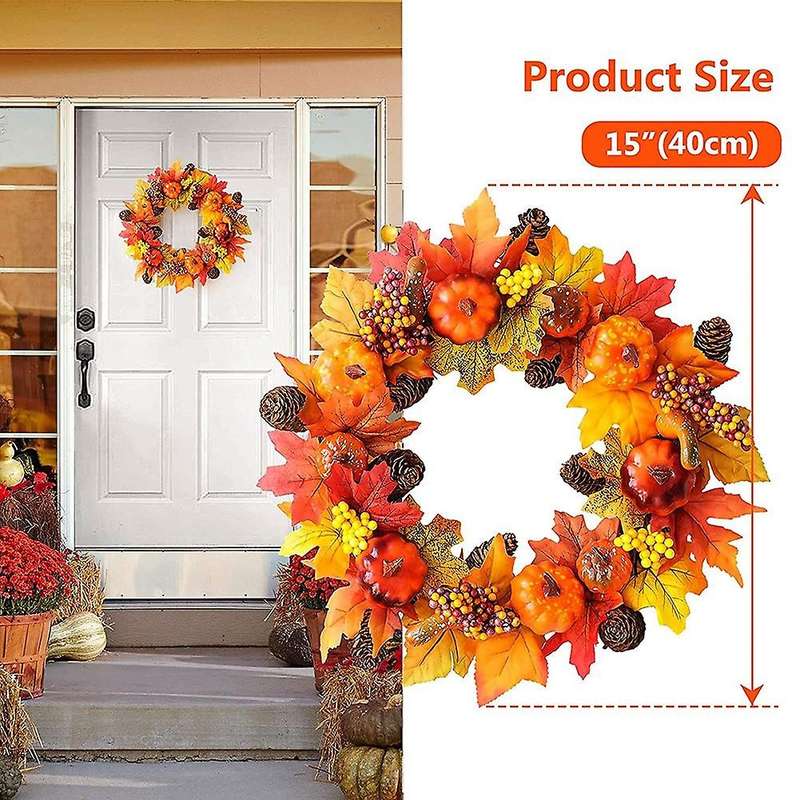 Christmas Pumpkin Wreath for Front Door, Harvest Door Wreath