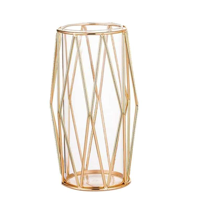 Vase Decorations for Living Room Glass Vase with Metal Stand(8.5inch)