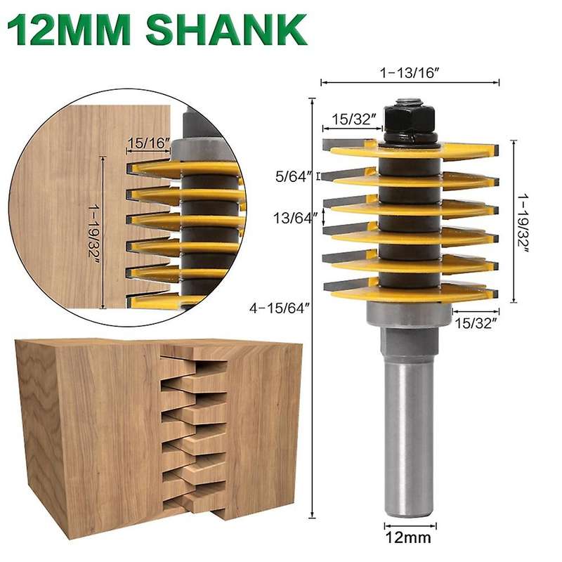 12mm Shank 2 Teeth Adjustable Finger Joint Router Bit Tenon Cutter