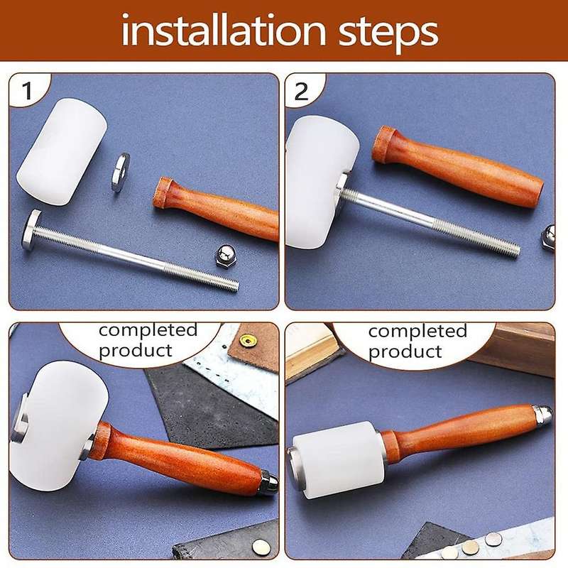 2 Pcs Leather Carving Hammer,nylon Wood Handle for Diy Stamping Sew