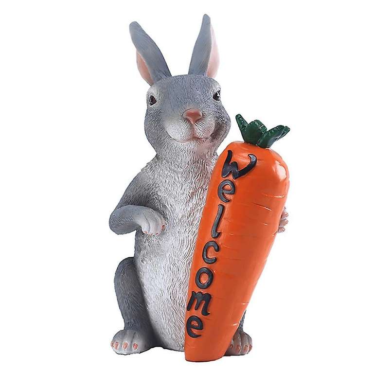 Resin Easter Bunny Statue Rabbit Holding Carrot Figure Decoration