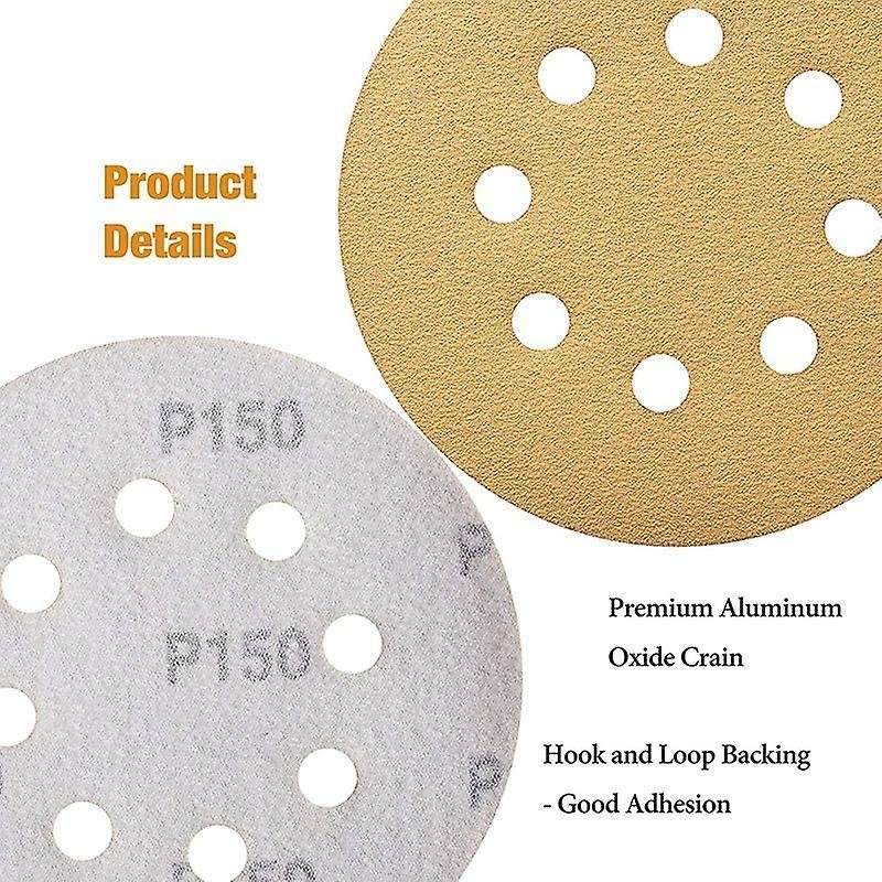 100pcs 5 Inch Sanding Discs 60/80/120/150/220 Grits Sandpaper