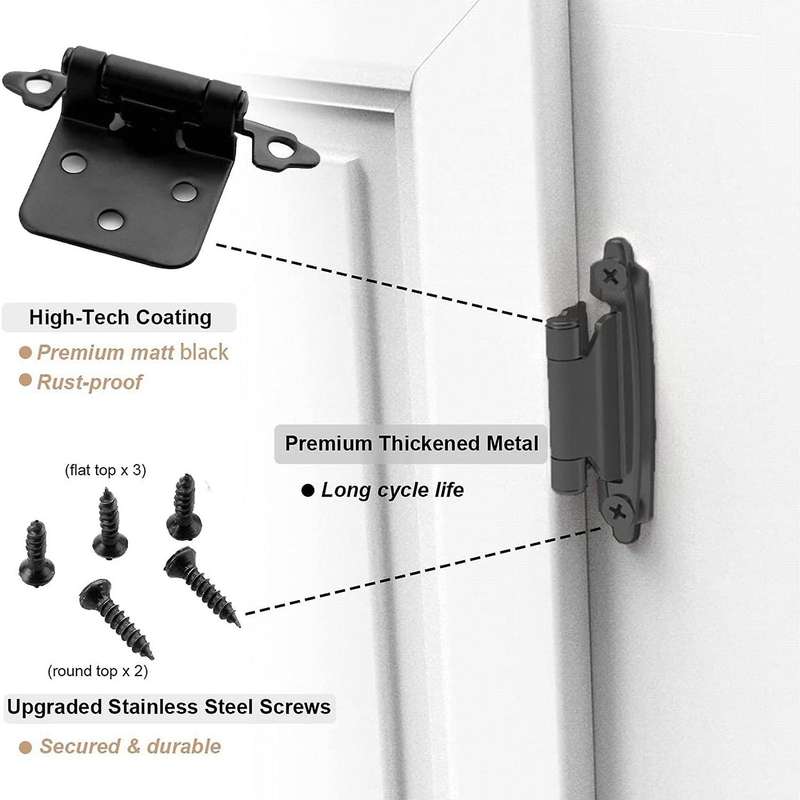 20pcs Black Cabinet Hinges for Cabinet Furniture Doors, with Screws