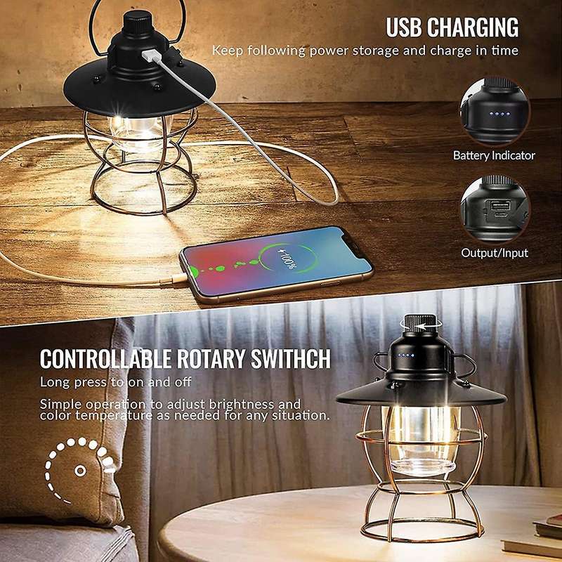 Led Vintage Camping Lantern Railroad Light,ipx4 Waterproof,black