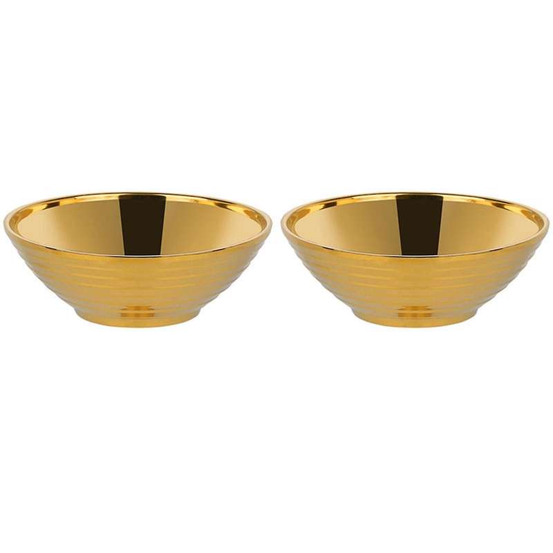 2x Round Noodle Food Bowl Anti-scalding Stainless Steel Bowl Gold