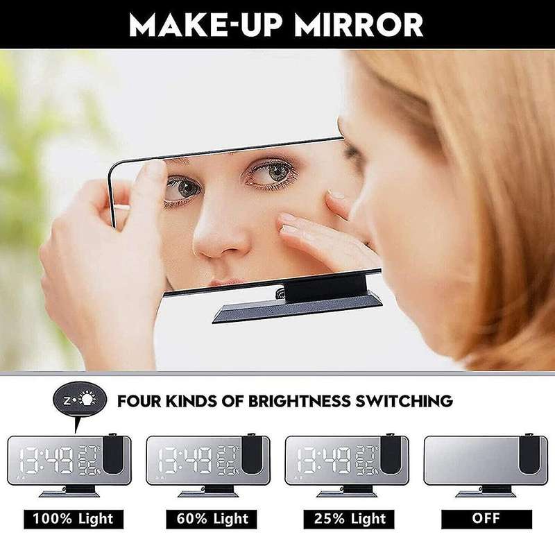 Digital Alarm Clock with Fm Radio Led Mirror Screen Alarm Clock-black