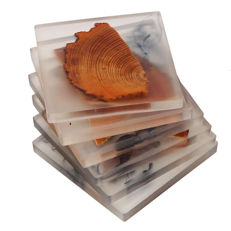 Wooden Coasters Set Of 6 - Square Resin Coasters with Holders