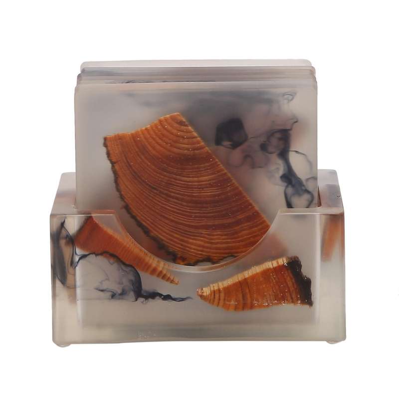 Wooden Coasters Set Of 6 - Square Resin Coasters with Holders