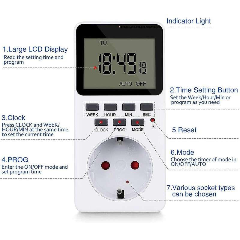 Digital Timer Switch, Programmable Plug-in Timer Switch 2pcs Eu Plug
