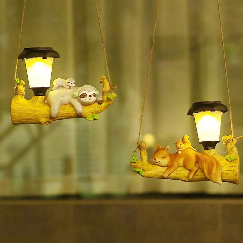 Led Solar Lamp Squirrel Sloth Hanging Resin Garden Pendan - Squirrel