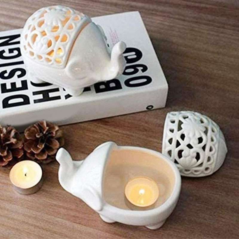 2pcs Elephant Hollow Ceramic Light Candle Holder for Home Decor
