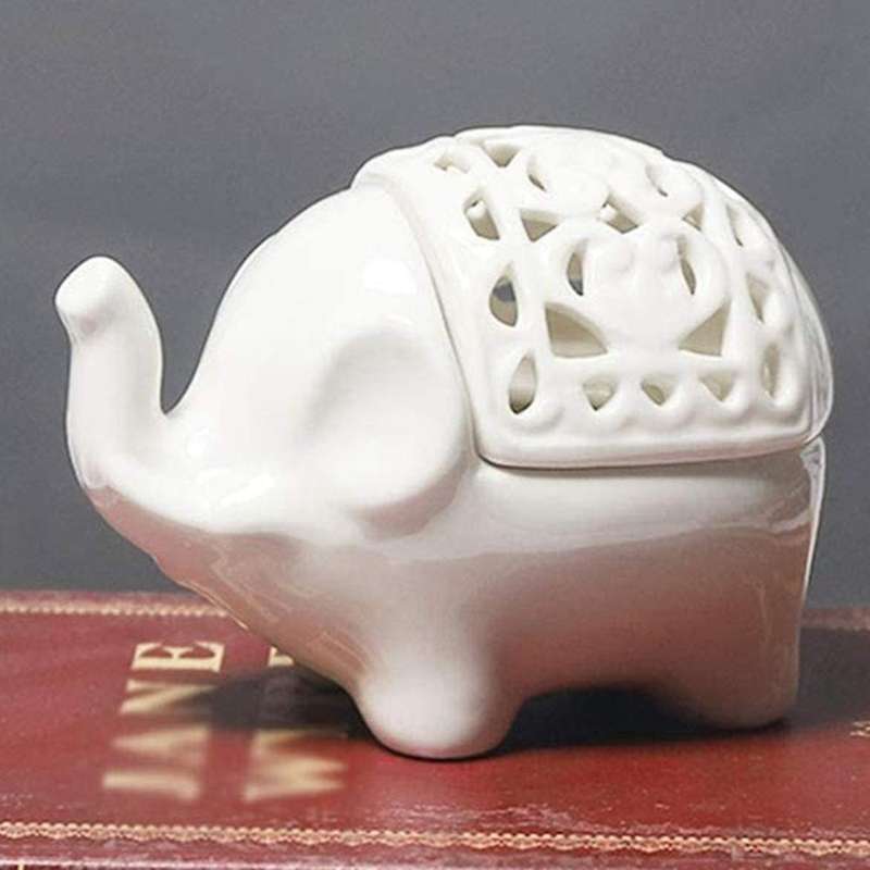 2pcs Elephant Hollow Ceramic Light Candle Holder for Home Decor