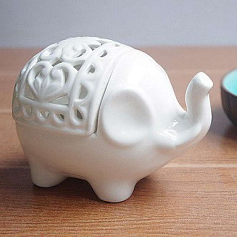 2pcs Elephant Hollow Ceramic Light Candle Holder for Home Decor