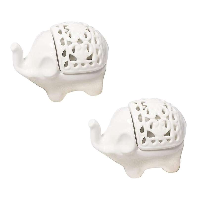 2pcs Elephant Hollow Ceramic Light Candle Holder for Home Decor