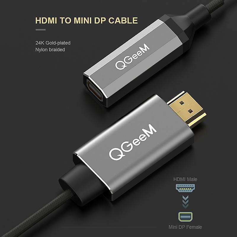 Qgeem Hdmi Single to Mini Dp Converter Adapter Cable Uhd 4k@30hz Plug