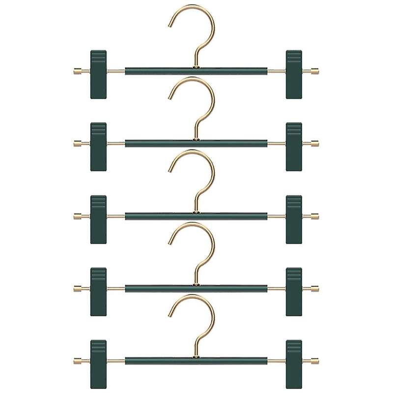 5pcs Dark Green Aluminum Alloy Trousers Hanger with Clips Rack Hook