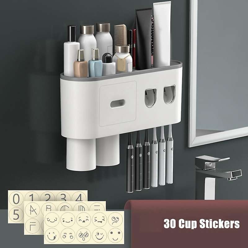 Magnetic Adsorption Inverted Toothbrush Holder Double(2 Cups)