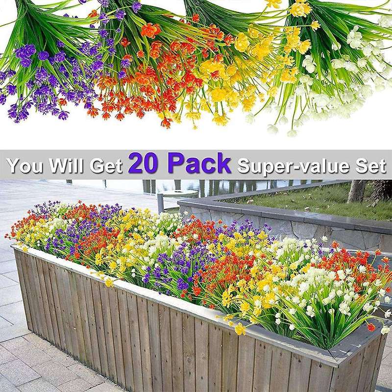 20 Bundles Artificial Flowers for Outdoor Decoration, Faux Greenery
