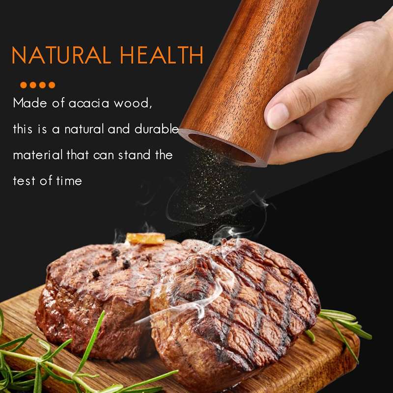 Salt and Pepper Grinders,wood Salt& Mill Set with Spoon for Cooking