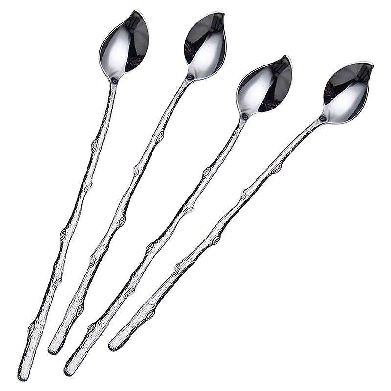 Long-handled Spoon Ice Teaspoon,coffee Spoon,twig Leaf Spoon,4 Pieces