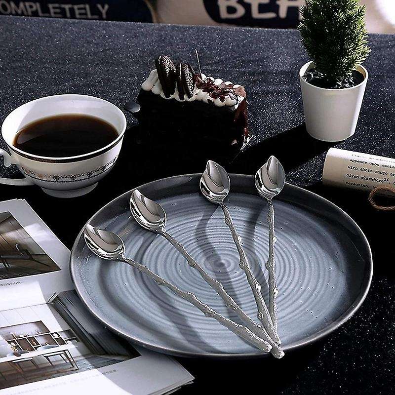 Long-handled Spoon Ice Teaspoon,coffee Spoon,twig Leaf Spoon,4 Pieces