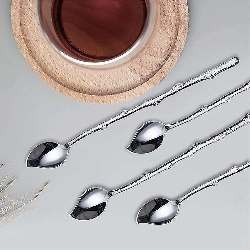 Long-handled Spoon Ice Teaspoon,coffee Spoon,twig Leaf Spoon,4 Pieces