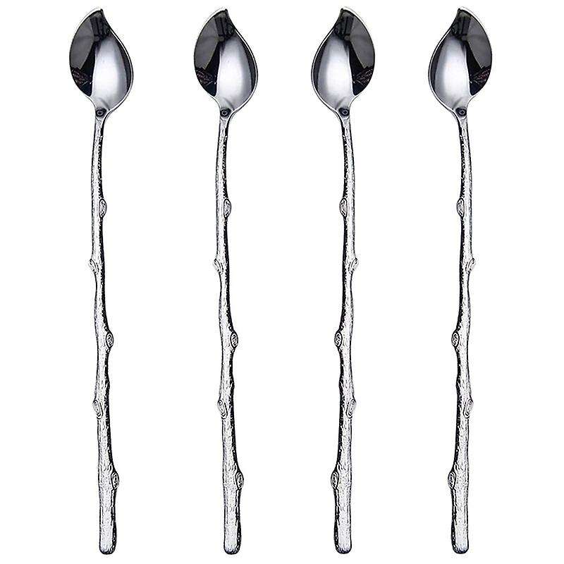 Long-handled Spoon Ice Teaspoon,coffee Spoon,twig Leaf Spoon,4 Pieces