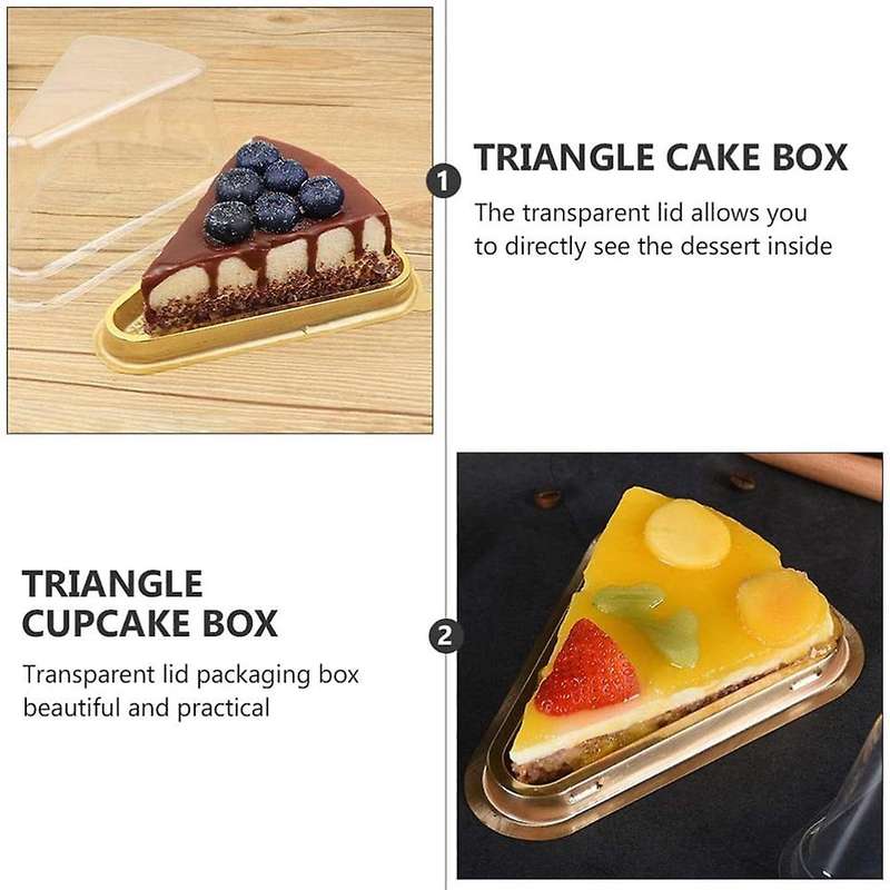 100pcs Cake Slice Clear Container Cheesecake Box with Gold Bottom
