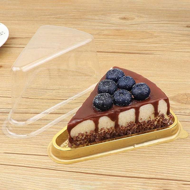 100pcs Cake Slice Clear Container Cheesecake Box with Gold Bottom