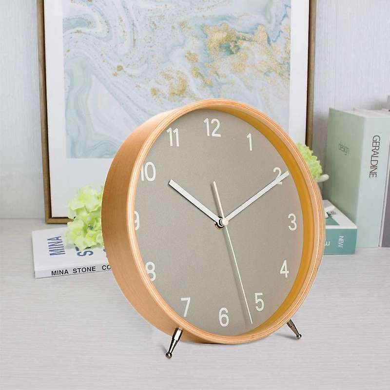 Wood Table Clock, with Quartz Movement Large Numerals for Bedroom