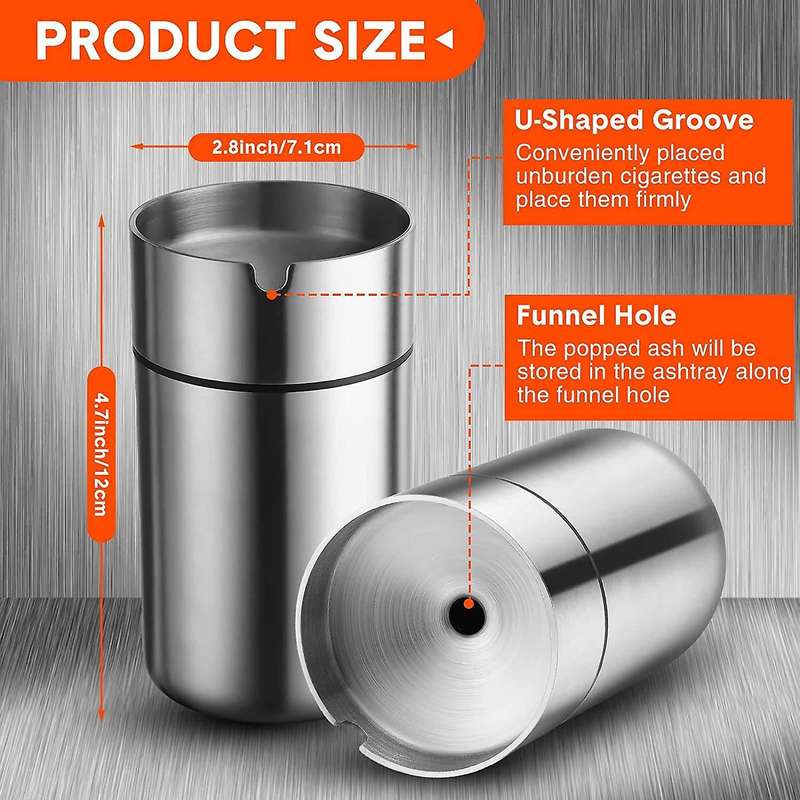 Car Ashtray with Lid 2 Pieces Stainless Steel Ashtrays