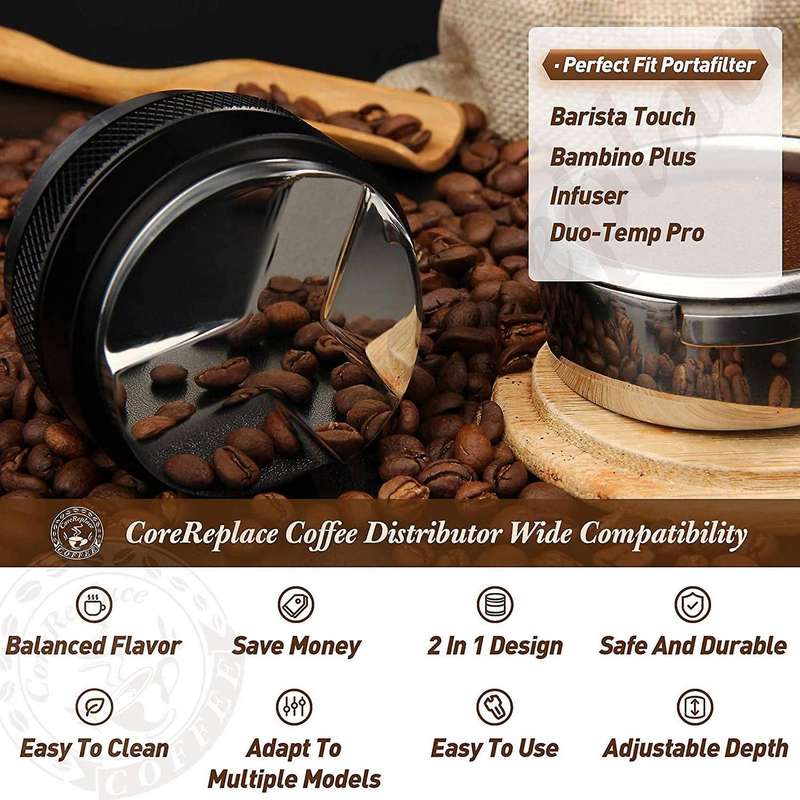 53mm Stainless Steel Coffee Distributor and Tamper,adjustable Depth