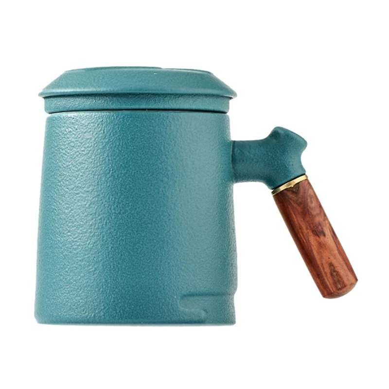 Handmade Ceramic One-piece Filter Tea Cup with Lid Green