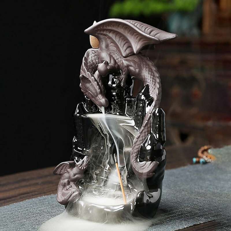 Incense Burner Ceramic Dragon Incense Cone Waterfall Smoking