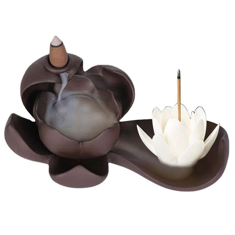 Elegant Lotus Incense Burner Waterfall Incense Holder Ceramic A