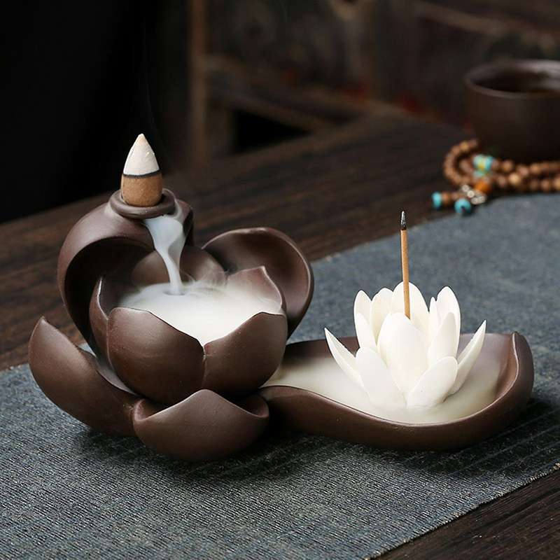 Elegant Lotus Incense Burner Waterfall Incense Holder Ceramic B