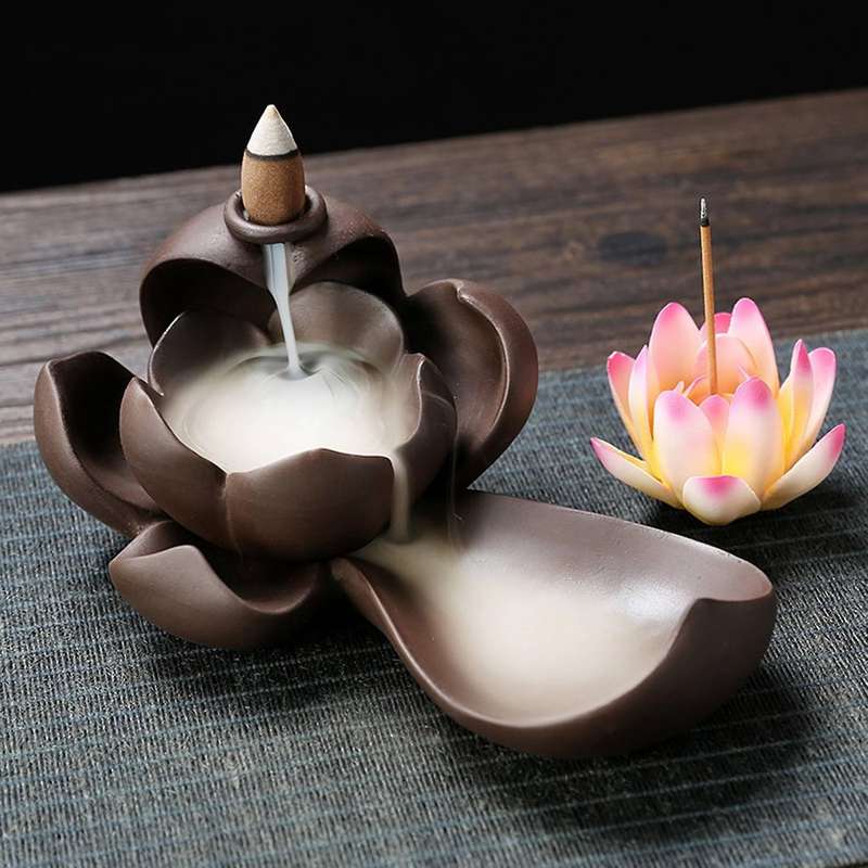 Elegant Lotus Incense Burner Waterfall Incense Holder Ceramic B