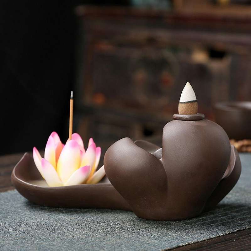 Elegant Lotus Incense Burner Waterfall Incense Holder Ceramic B