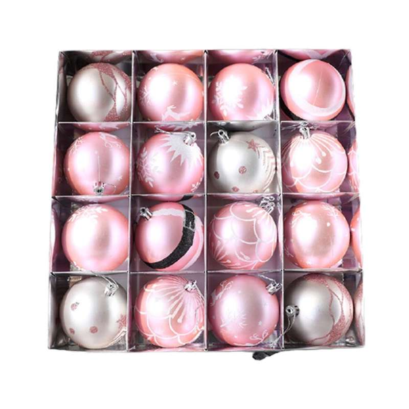 16 Square Grid Christmas Painted Ball Christmas Tree Pendant Pink