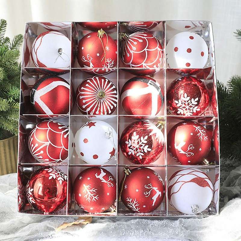 16 Square Grid Christmas Painted Ball Christmas Tree Pendant Gold