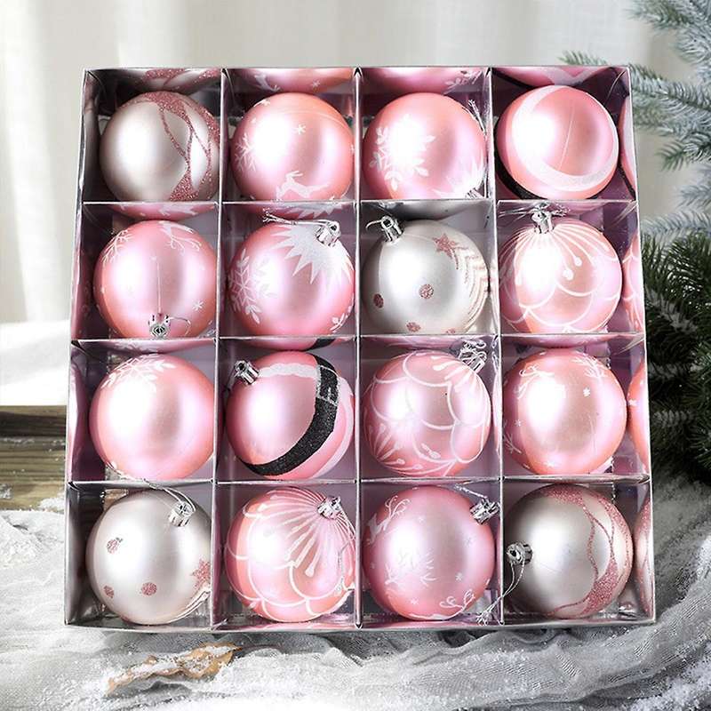 16 Square Grid Christmas Painted Ball Christmas Tree Pendant Gold
